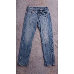 Levis 501 Jeans Mens 28x30 Premium Big E Button Fly Original Fit Distressed Blue